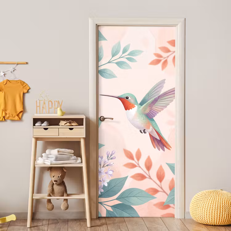 Kolibrie - Vliegen - Natuur - Illustratie - Kleurrijk deurposter klein -sfeer4