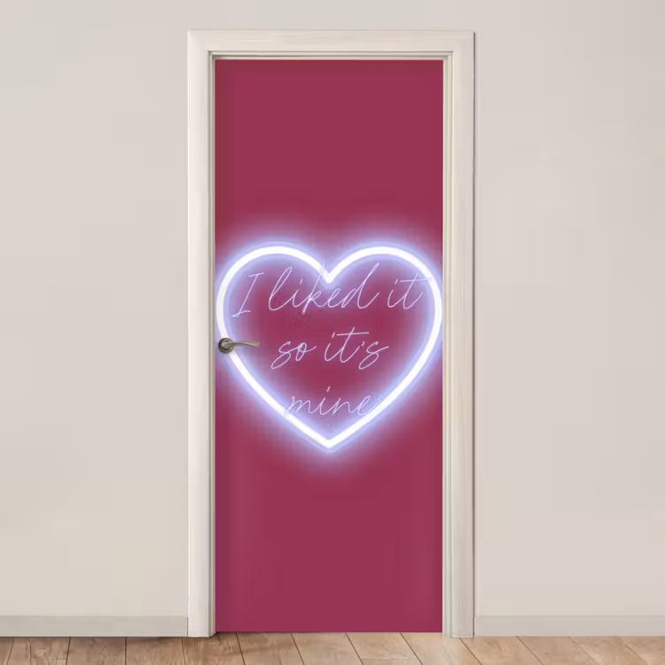 I liked it so it's mine - Neon hart - Roze deurposter klein -3d_beige