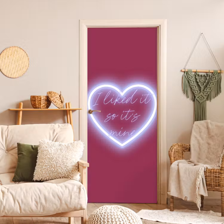 I liked it so it's mine - Neon hart - Roze deurposter klein -sfeer2