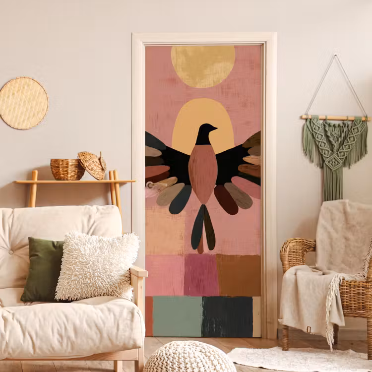 Illustratie - Vogel - Vlakken - Kleurrijk deurposter klein -sfeer2