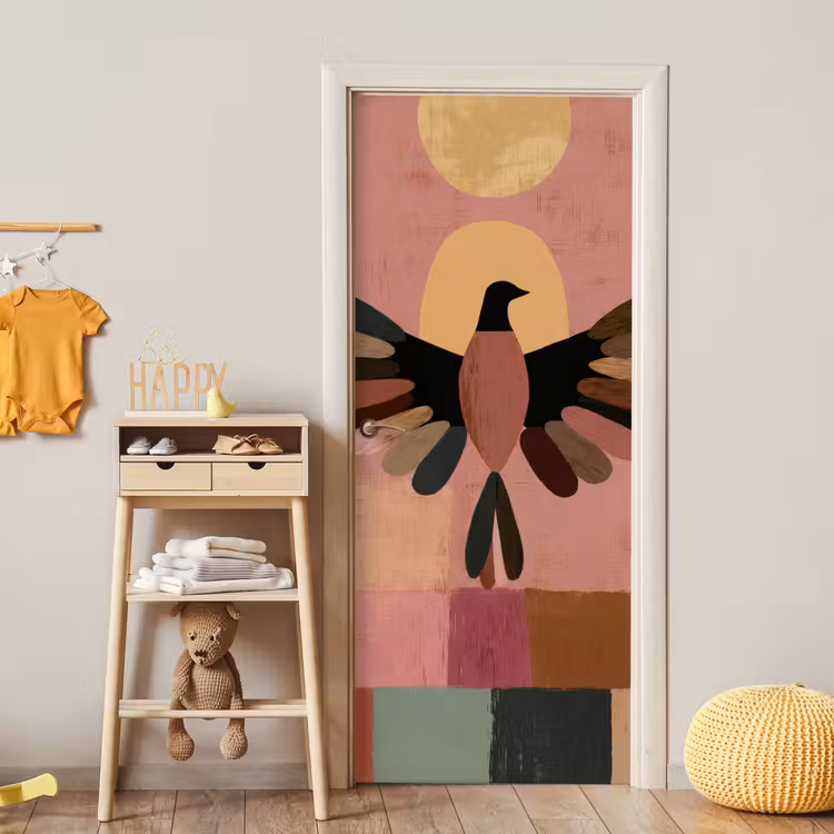 Illustratie - Vogel - Vlakken - Kleurrijk deurposter klein -sfeer4
