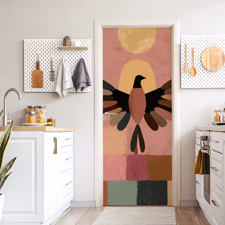 Illustratie - Vogel - Vlakken - Kleurrijk deurposter klein -sfeer5