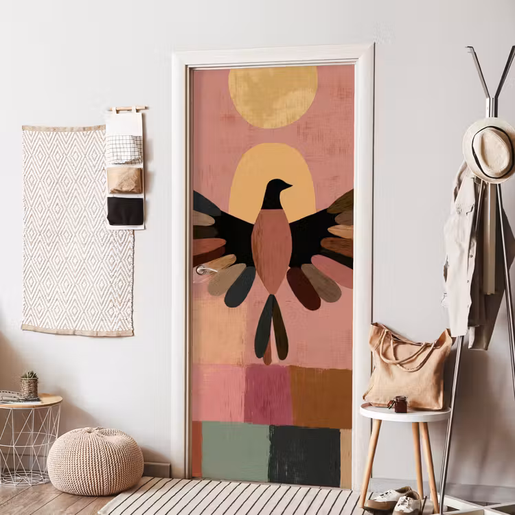 Illustratie - Vogel - Vlakken - Kleurrijk deurposter klein -sfeer6