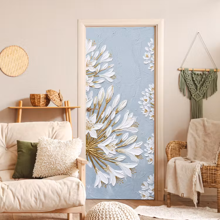 Illustratie - Bloemen - Blauw deurposter klein -sfeer2