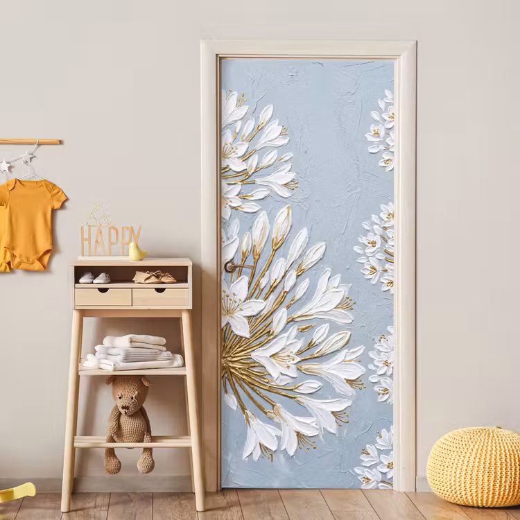 Illustratie - Bloemen - Blauw deurposter klein -sfeer4