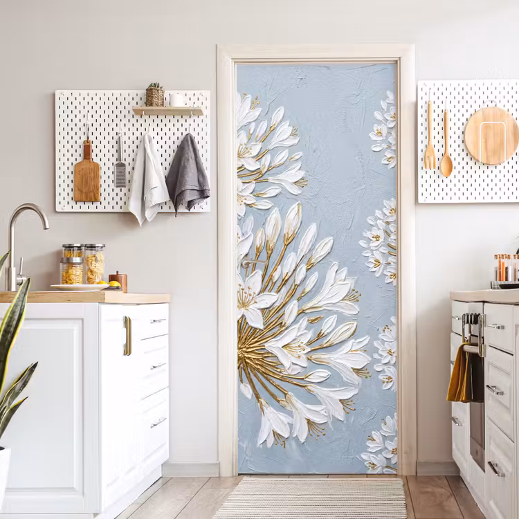 Illustratie - Bloemen - Blauw deurposter klein -sfeer5