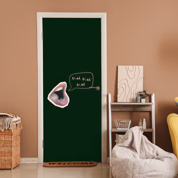 Illustratie - Mond - Donkergroen - Tekstwolkje deurposter klein -sfeer1