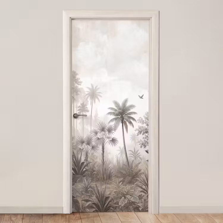 Jungle - Palmbomen - Natuur deurposter klein -3d_beige