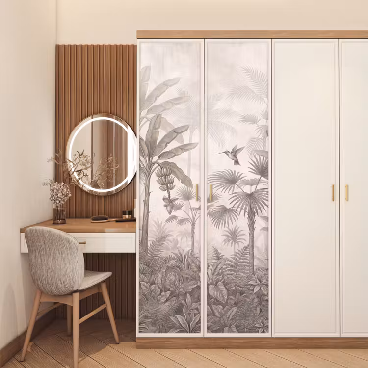 Jungle - Banenboom - Kolibrie - Beige deurposter klein -sfeer3