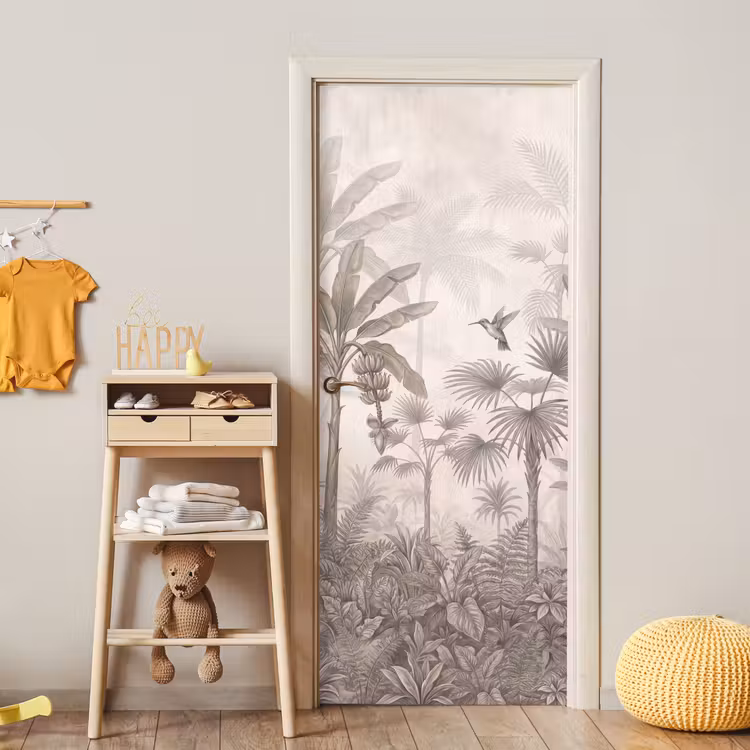 Jungle - Banenboom - Kolibrie - Beige deurposter klein -sfeer4