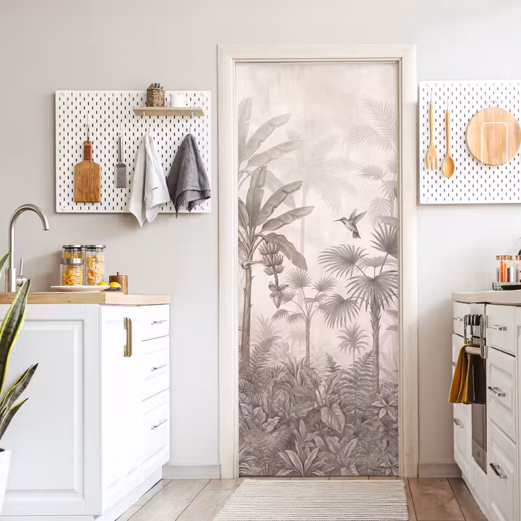 Jungle - Banenboom - Kolibrie - Beige deurposter klein -sfeer5