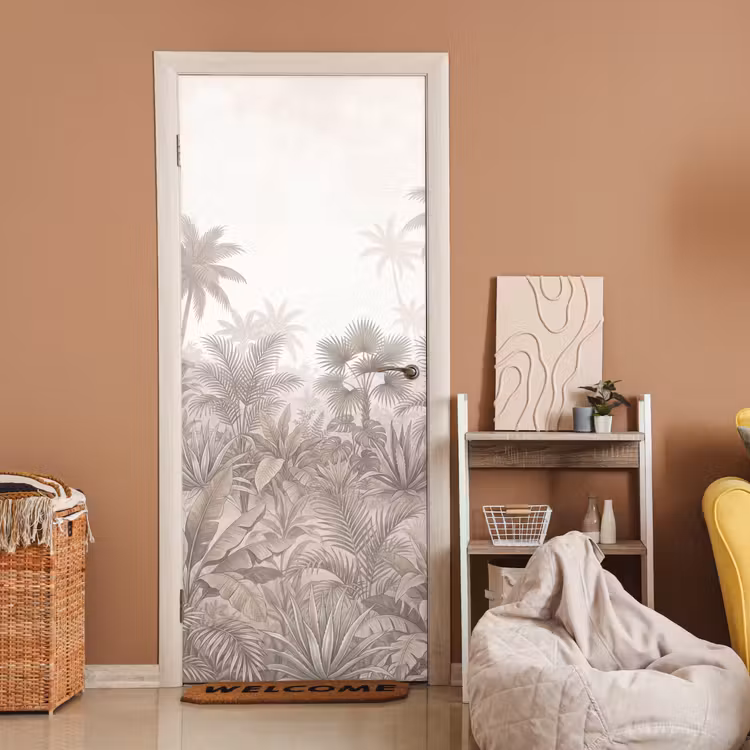 Jungle - Tropisch - Natuur -Vintage - Beige deurposter klein -sfeer1