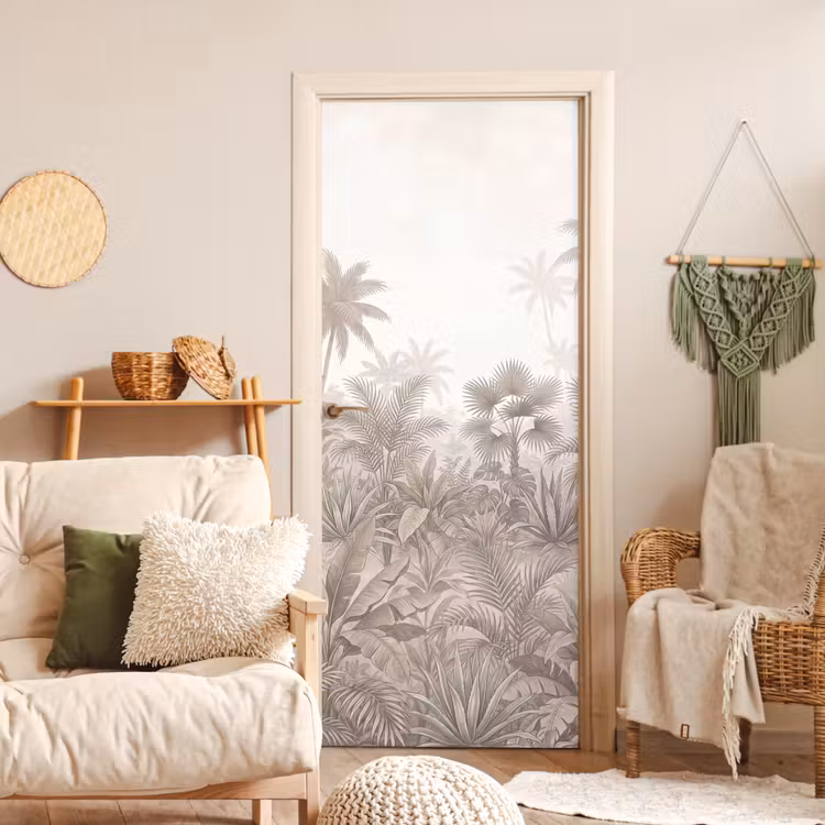 Jungle - Tropisch - Natuur -Vintage - Beige deurposter klein -sfeer2