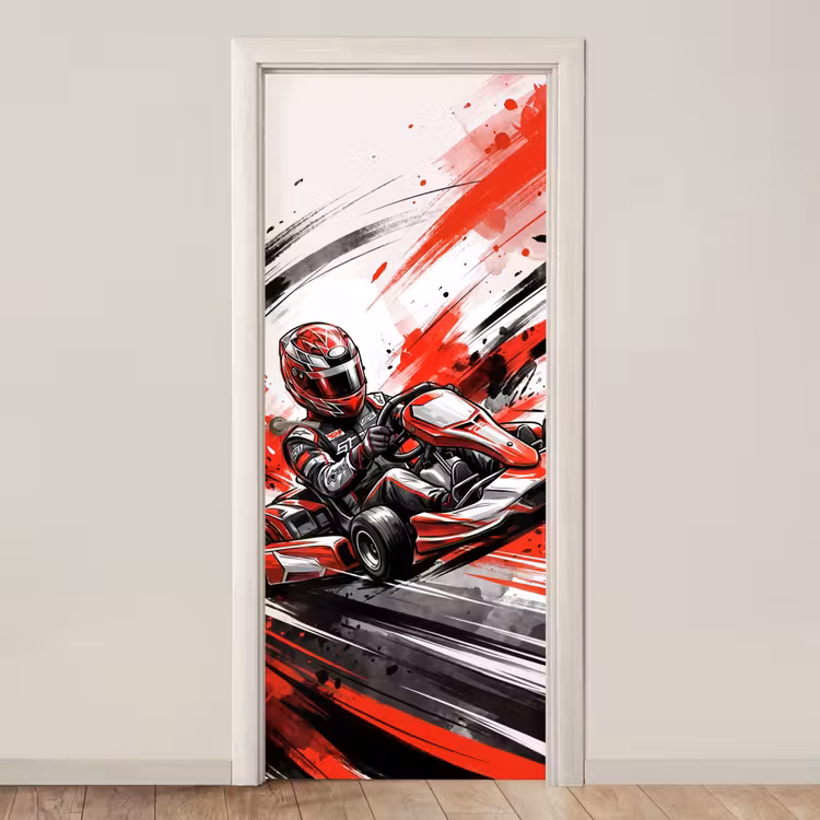 Kart - Coureur - Snelheid - Rood deurposter klein -3d_beige