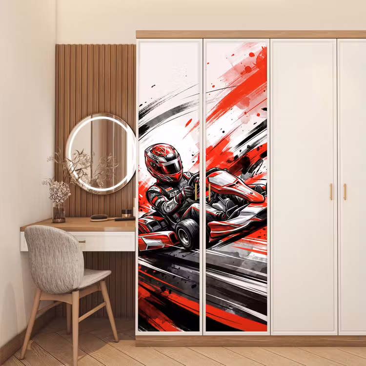Kart - Coureur - Snelheid - Rood deurposter klein -sfeer3