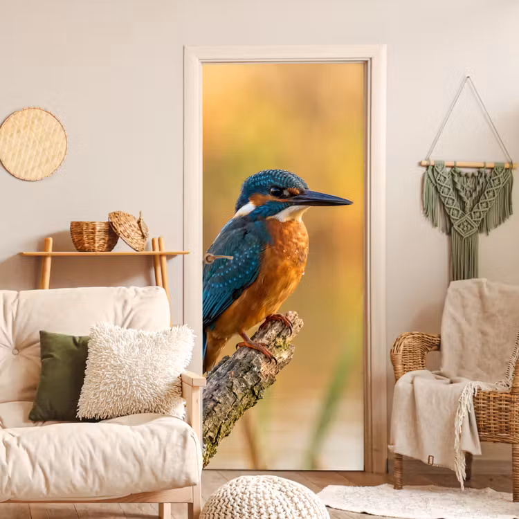 IJsvogel - Tak - Water - Kleurrijk - Levendig deurposter klein -sfeer2