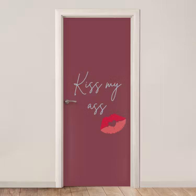 Kiss my ass - Lip - Bordeaux deurposter klein -3d_beige