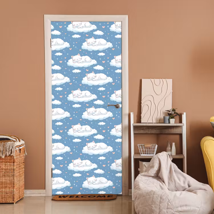 Kitten - Wolken - Blauw deurposter klein 289 -sfeer1