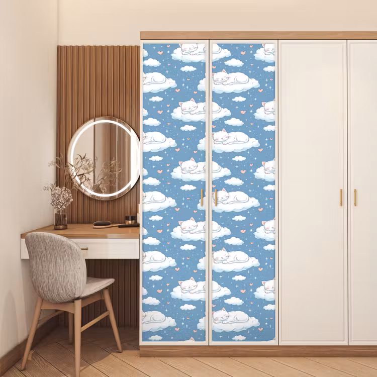 Kitten - Wolken - Blauw deurposter klein 289 -sfeer3