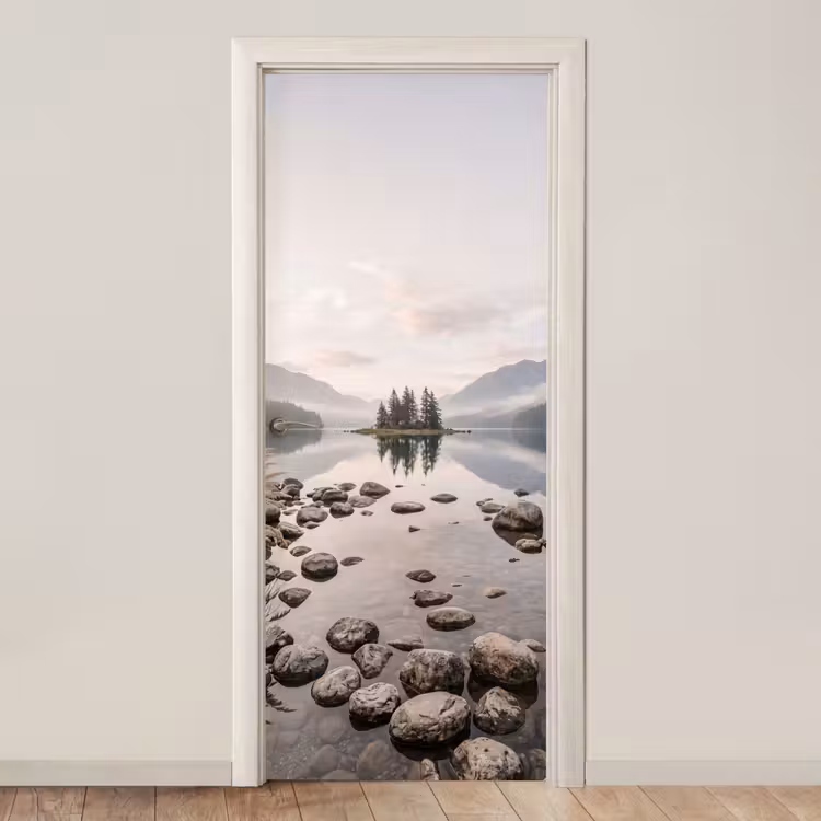 Meer - Bergen - Landschap - Groen deurposter klein -3d_beige