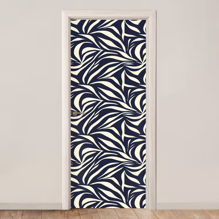 Bladvormen - Blauw - Patroon - Wit deurposter klein 289 -3d_beige