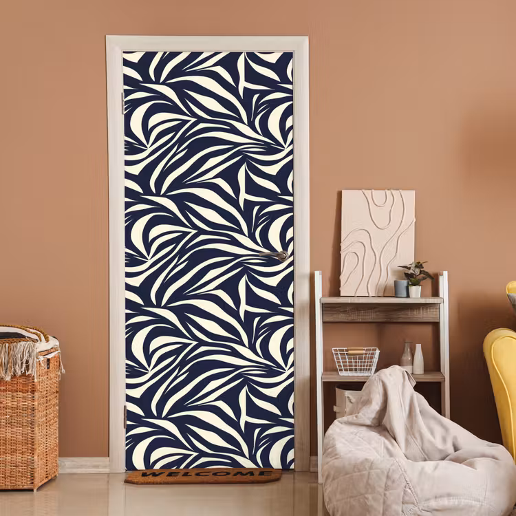 Bladvormen - Blauw - Patroon - Wit deurposter klein 289 -sfeer1