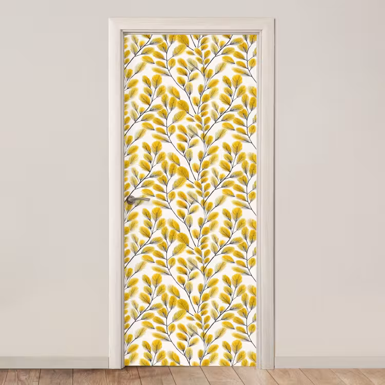 Bladeren - Botanisch - Elegant - Geel - Zwart deurposter klein 289 -3d_beige