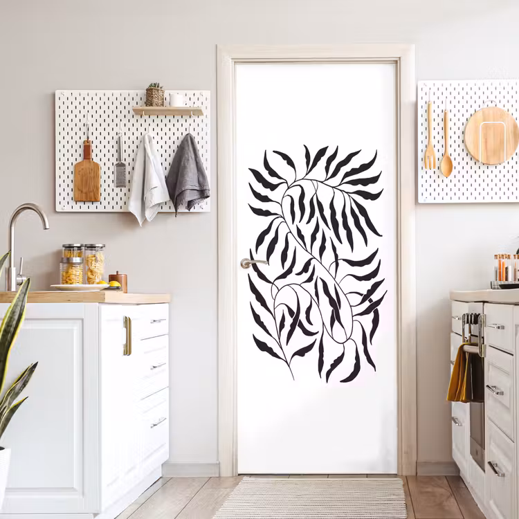 Bladeren - Planten - Bohemian - Wit - Abstract deurposter klein -sfeer5