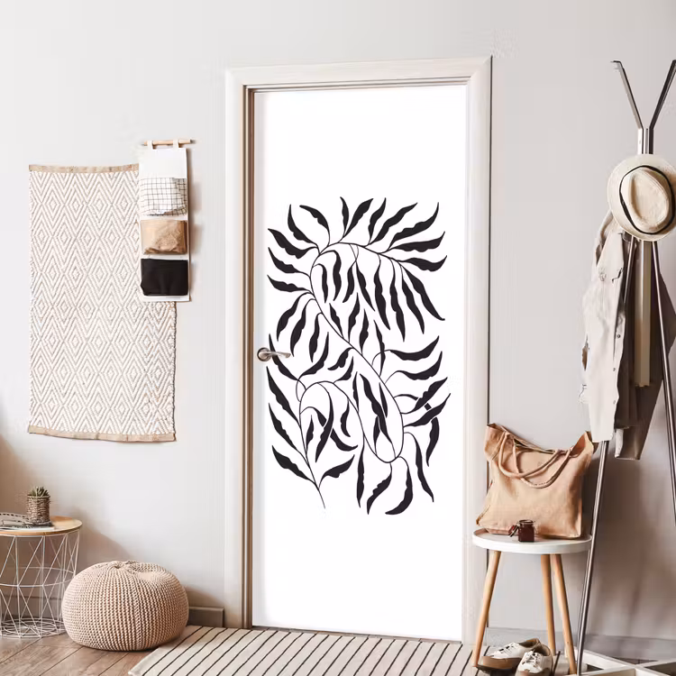 Bladeren - Planten - Bohemian - Wit - Abstract deurposter klein -sfeer6