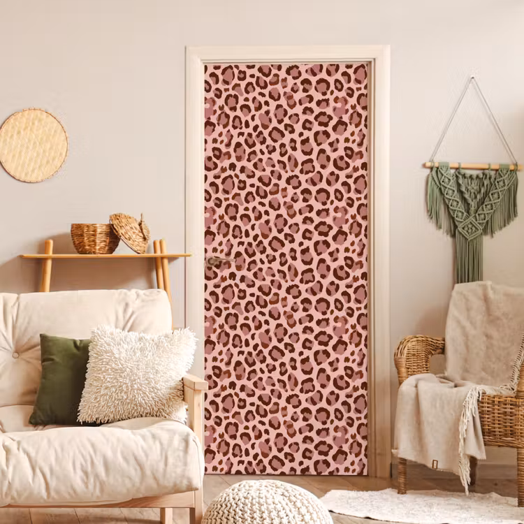 Luipaard - Patroon - Roze deurposter klein 289 -sfeer2