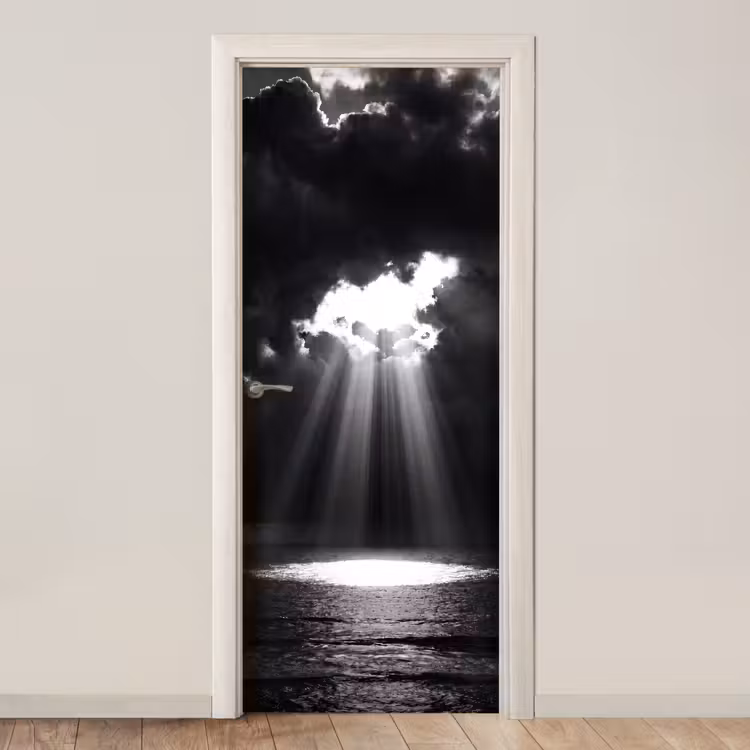 Licht - Wolken - Zee - Zwart-wit - Natuur deurposter klein -3d_beige