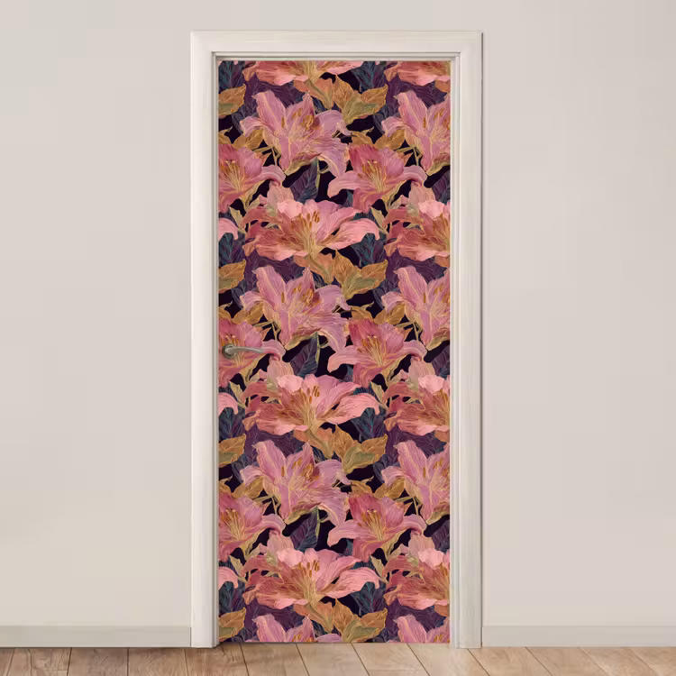 Lelies - Patroon - Roze - Goud deurposter klein 289 -3d_beige