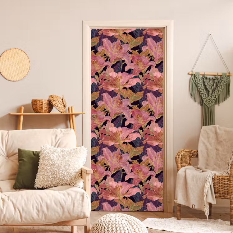 Lelies - Patroon - Roze - Goud deurposter klein 289 -sfeer2