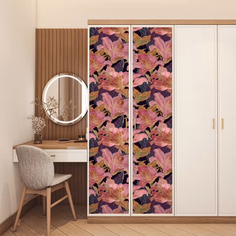Lelies - Patroon - Roze - Goud deurposter klein 289 -sfeer3