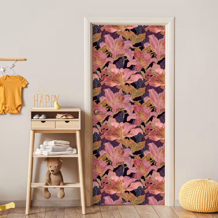 Lelies - Patroon - Roze - Goud deurposter klein 289 -sfeer4
