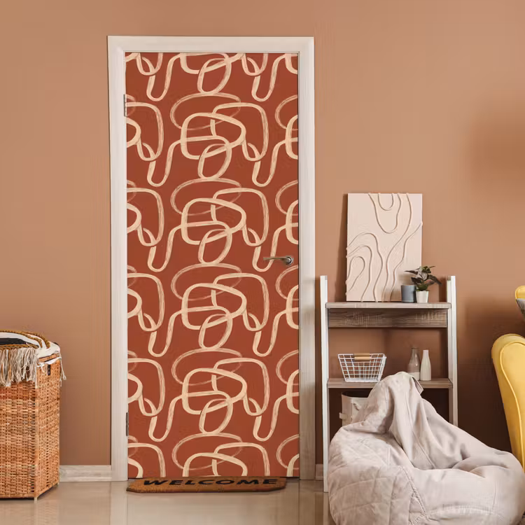 Lijnen - Abstract - Organisch - Terracotta - Crème deurposter klein 289 -sfeer1