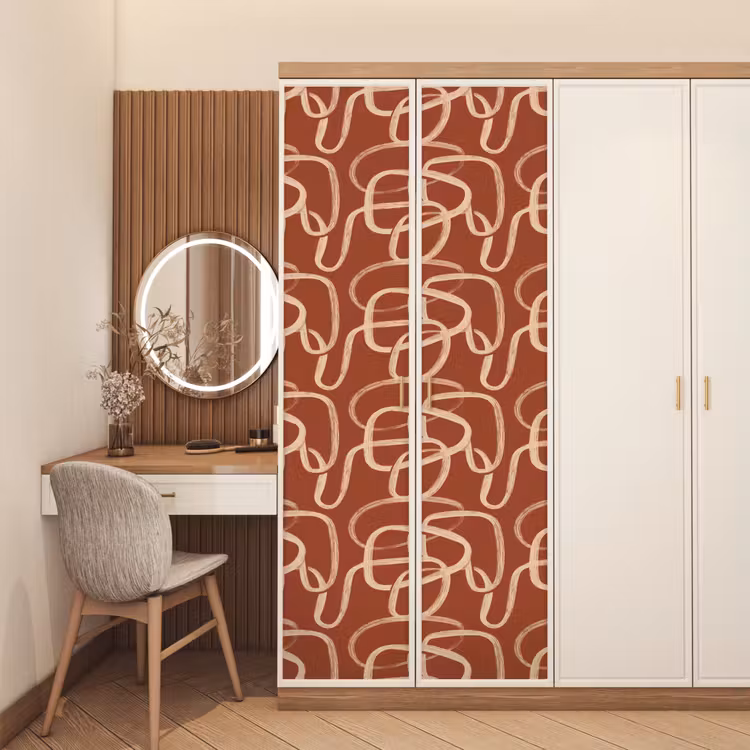 Lijnen - Abstract - Organisch - Terracotta - Crème deurposter klein 289 -sfeer3