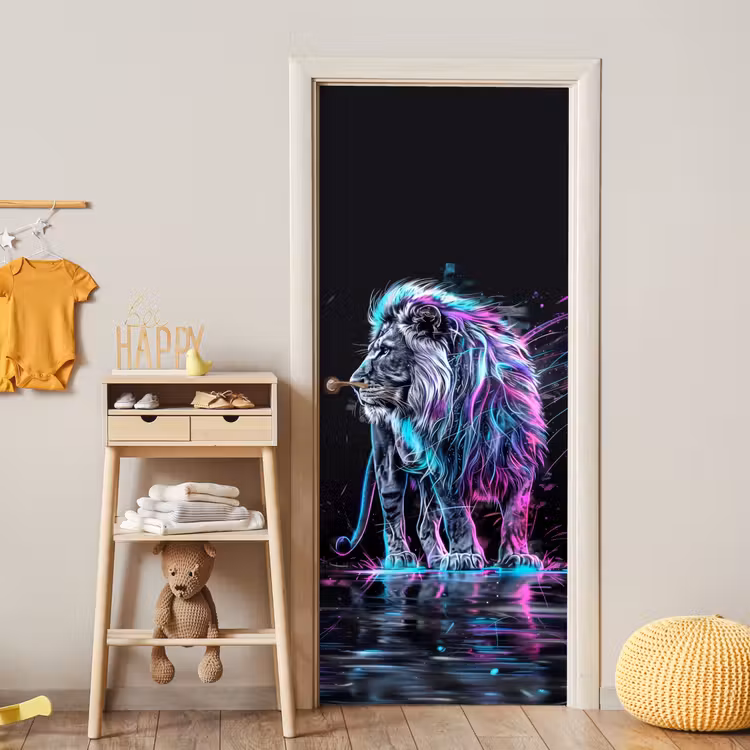 Leeuw - Kleuren - Zwart - Dieren deurposter klein -sfeer4