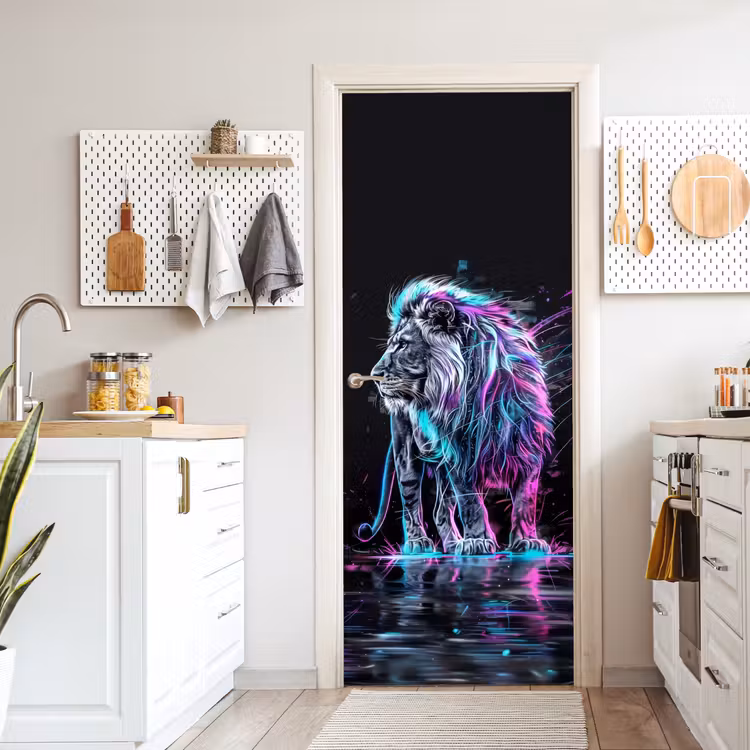 Leeuw - Kleuren - Zwart - Dieren deurposter klein -sfeer5