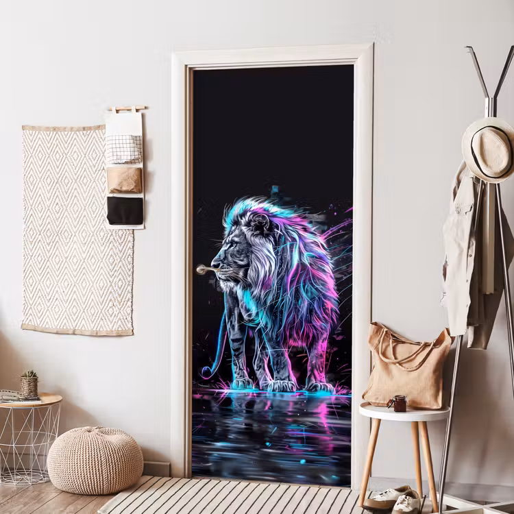 Leeuw - Kleuren - Zwart - Dieren deurposter klein -sfeer6