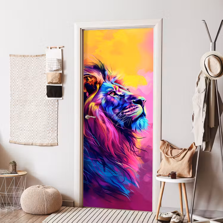 Leeuw - Verf- Kleuren - Dier deurposter klein -sfeer6
