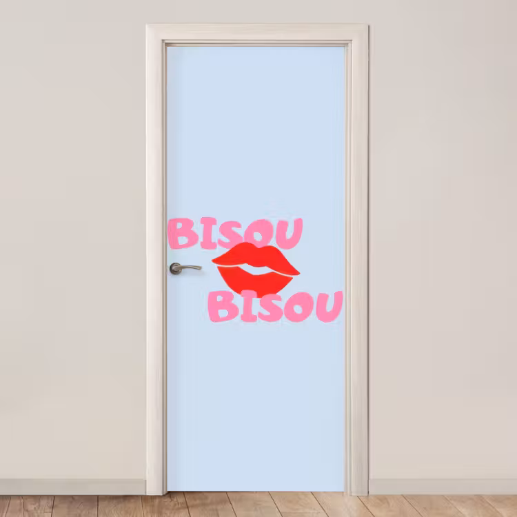 Lippen - Bisou - Blauw deurposter klein -3d_beige
