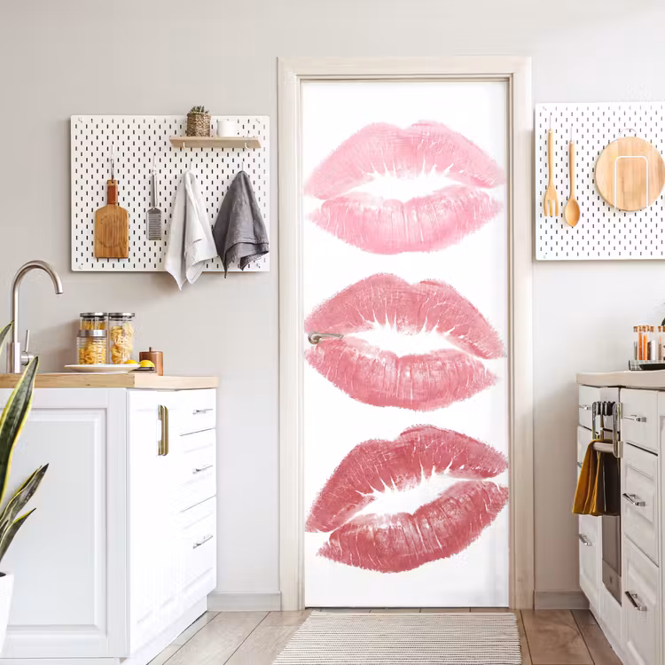 Lippen - Kusafdruk - Roze - Modern - Abstract deurposter klein -sfeer5