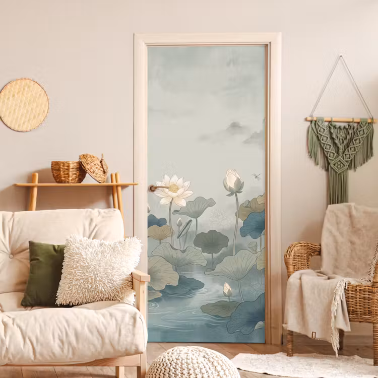 Lotus - Bloemen - Groen deurposter klein -sfeer2