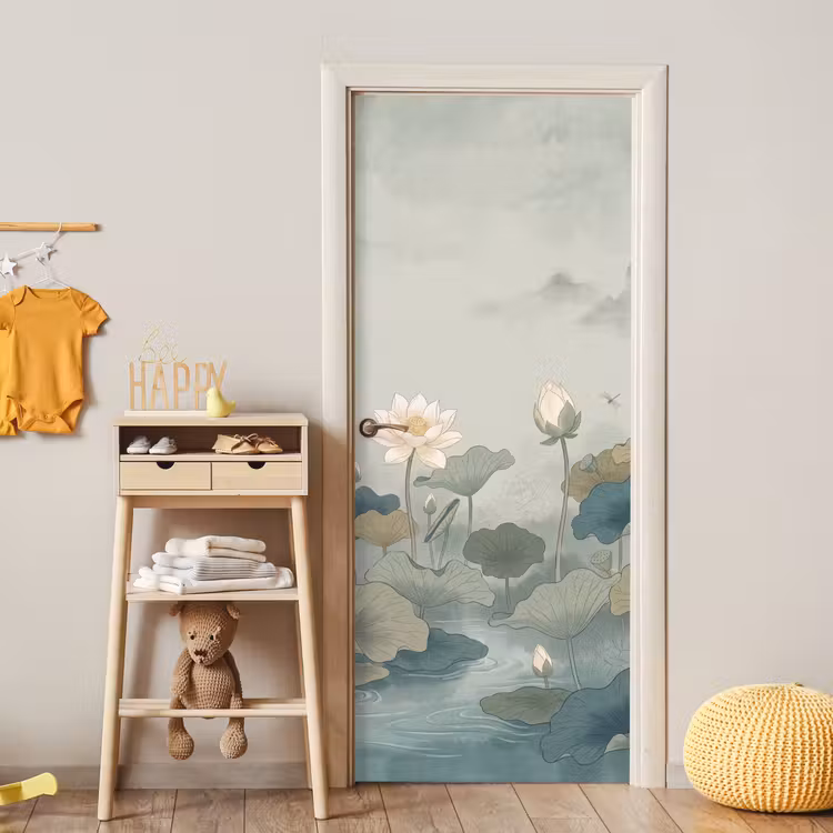 Lotus - Bloemen - Groen deurposter klein -sfeer4