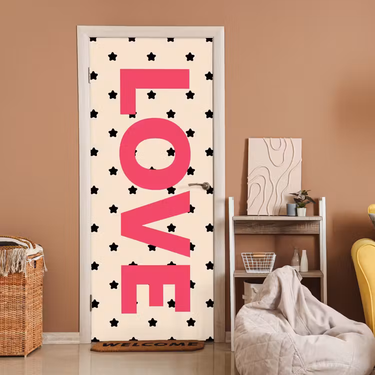Love - Stippen - Roze deurposter klein -sfeer1