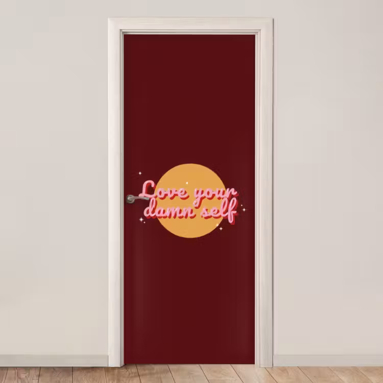 love your damn self - Cirkel - Glitter - Rood deurposter klein -3d_beige