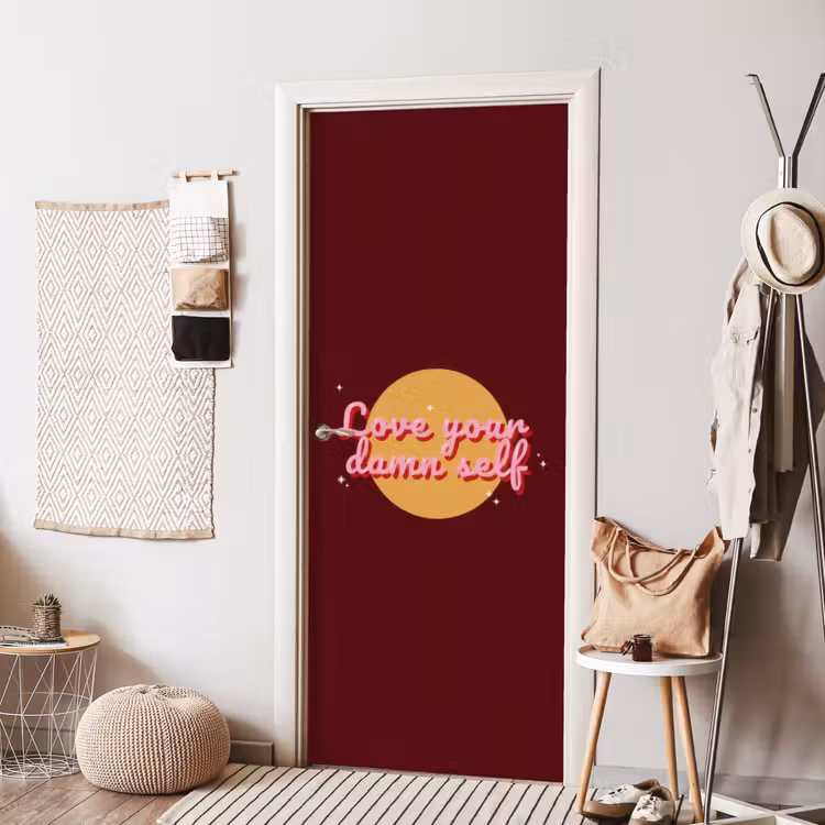 love your damn self - Cirkel - Glitter - Rood deurposter klein -sfeer6