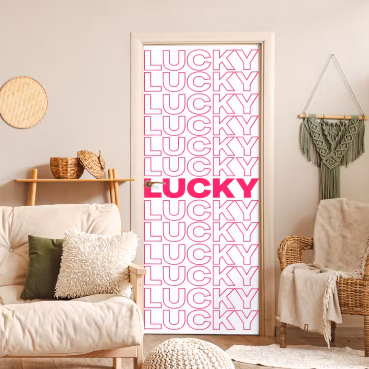 Lucky - Roze - Patroon deurposter klein -sfeer2