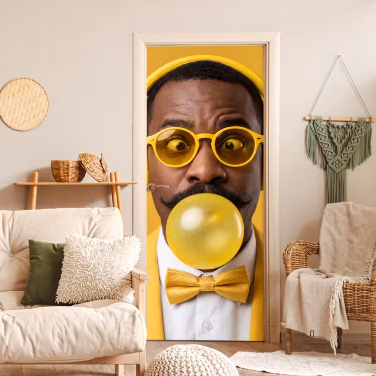 Man - Bubblegum - Portret - Geel - Modern deurposter klein -sfeer2